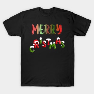 Merry Christmas Holidays festive Santa hat words T-Shirt
